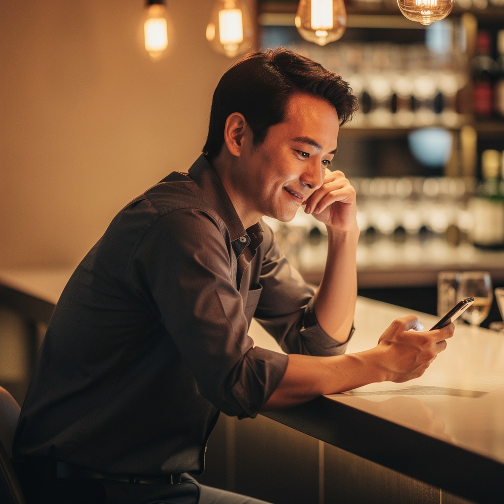 Two people engaged in animated, positive conversation at a social gathering with warm ambient lighting